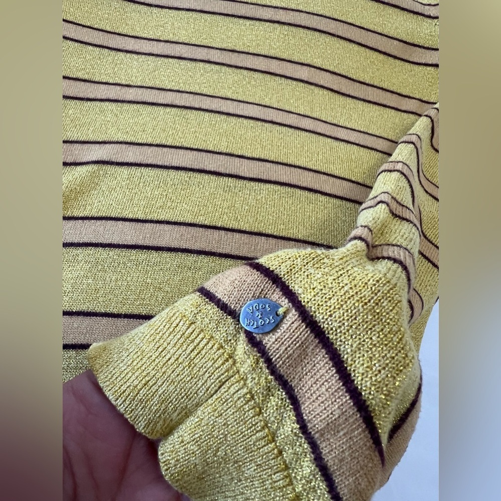 Scotch & Soda | Women’s SZ Small | Yellow Metallic Striped Long Sleeve Top - Picture 5 of 12
